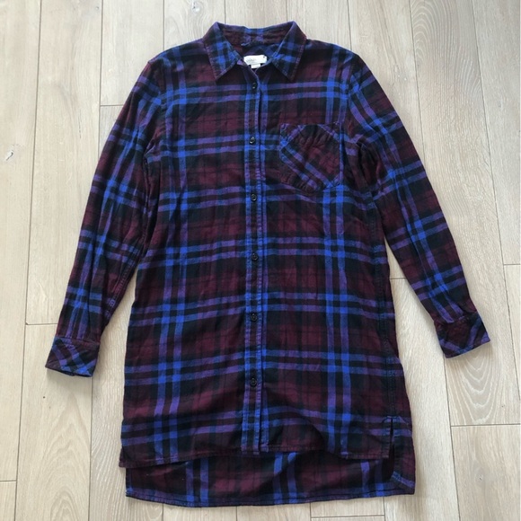 Golden by Tna Plaid Flannel Shirt Dress in Maroon & Blue Size S - Picture 1 of 11